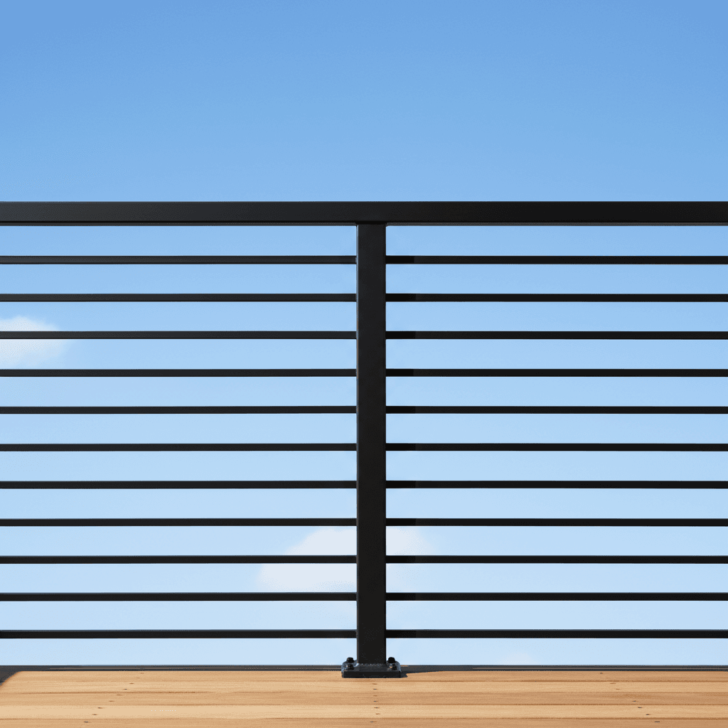Westbury aluminum railing with clean horizontal lines on a residential deck